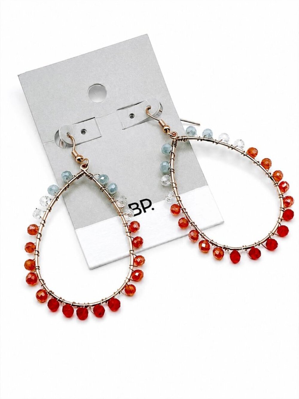 BP. Nordstrom Ombre Beaded Teardrop Hoop Earrings Gold Tone Orange Peach Grey